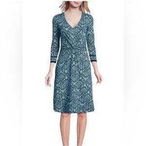 Lands' End Front Twist V-Neck Fit & Flare Knee Length Floral Dress Modal NWT